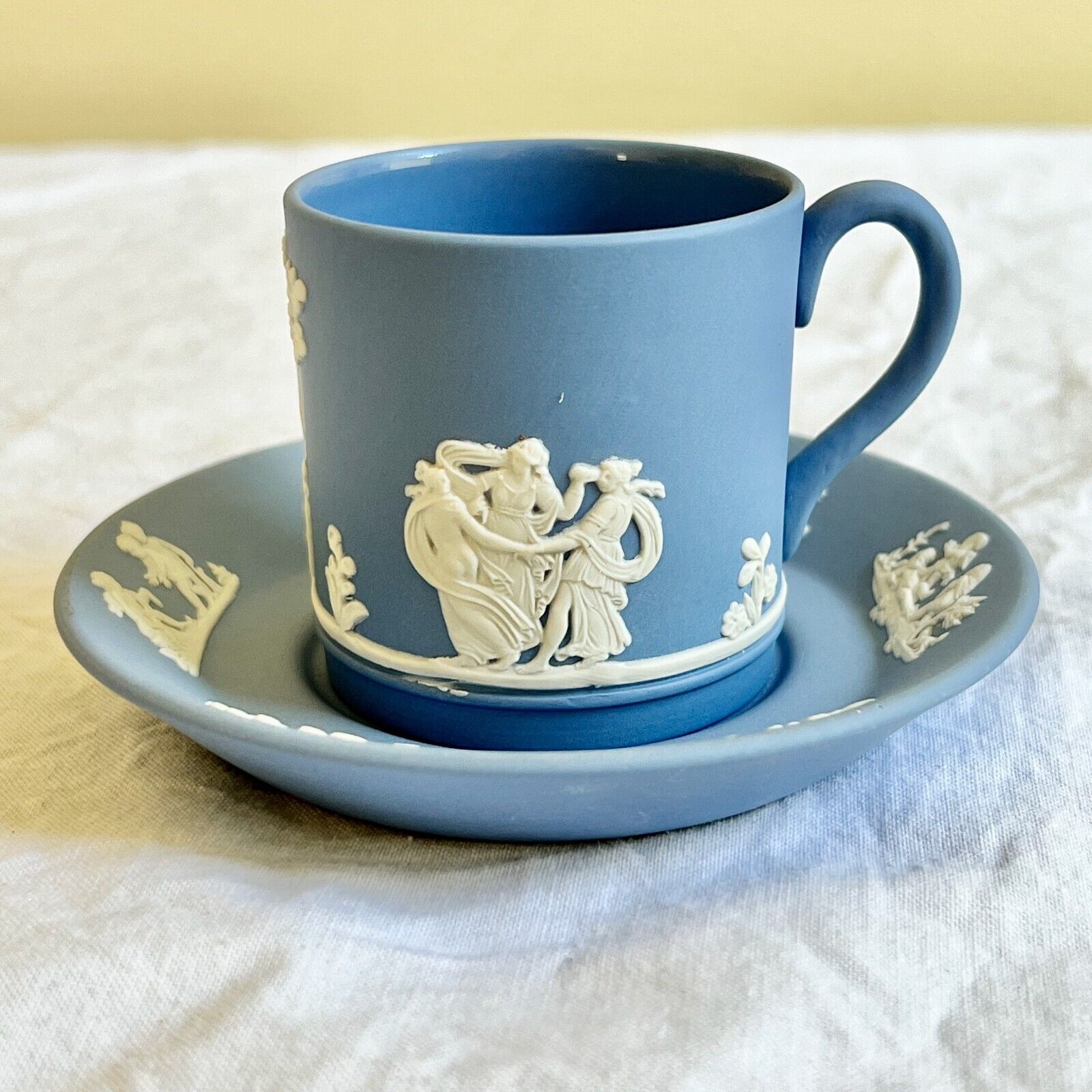 Vintage Wedgwood Jasperware Demitasse Cup and Saucer Made In England Excellent B