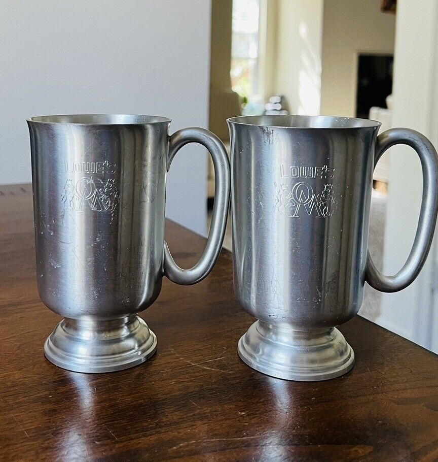 2 VINTAGE PEWTER Lowe’s Paul Revere Reproduction Mugs  8 OUNCE