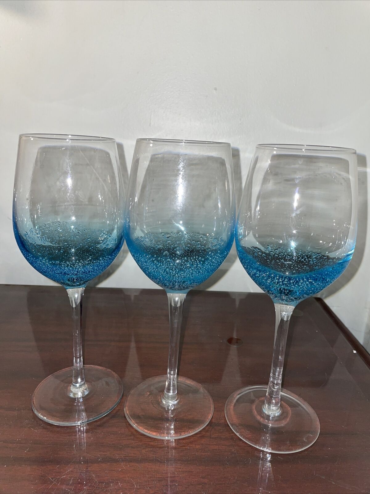 Three Abbott Collection Optic Bubble White Wine Glass, Blue Select Color 9”