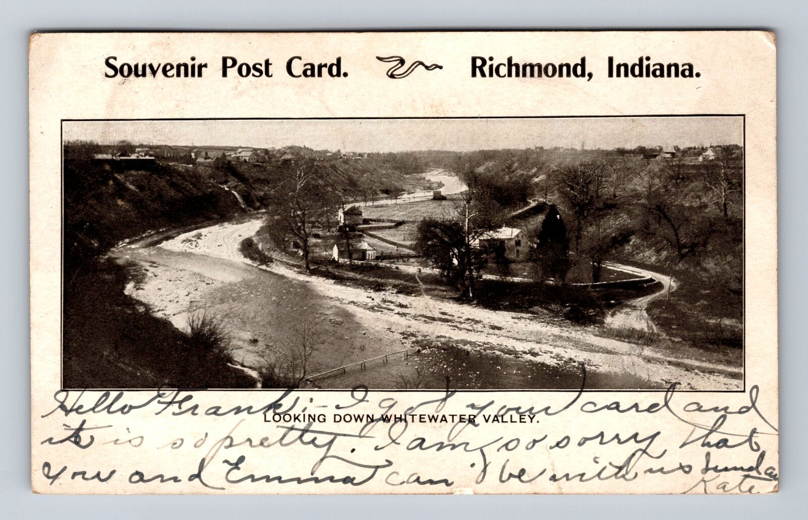 Richmond IN-Indiana, Scenic Greeting Down Whitewater Valley, Vintage Postcard
