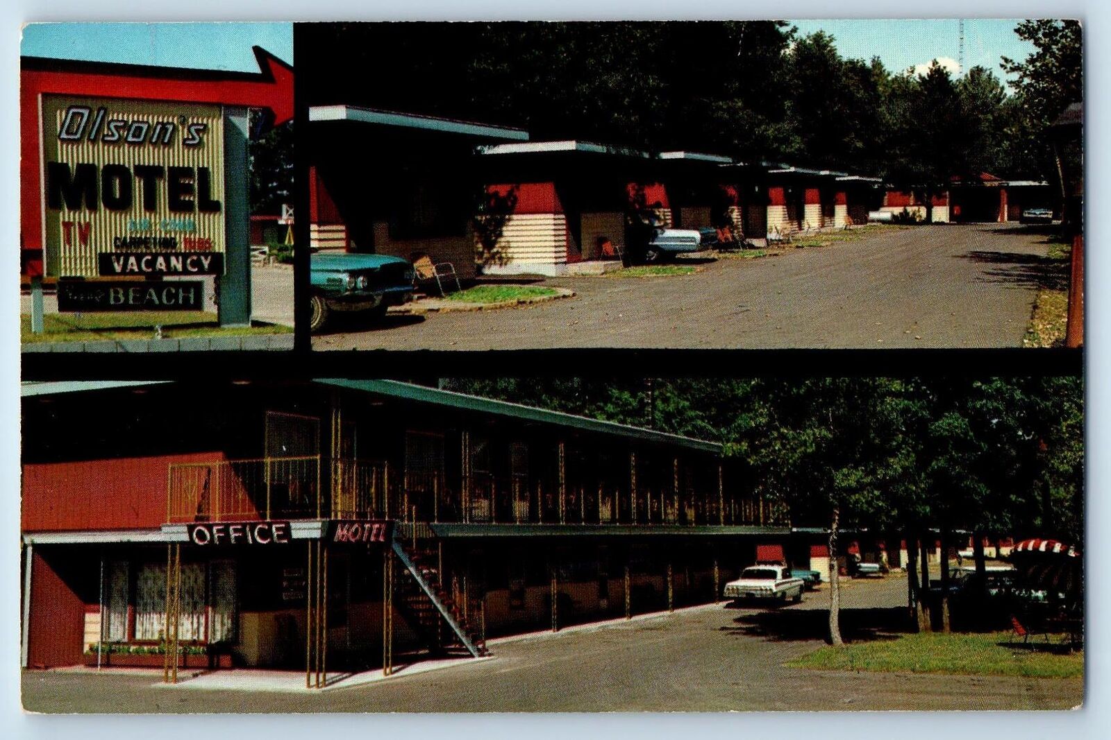 Lake Delton Wisconsin Postcard Olson's Motel Exterior Roadside c1960's Vintage