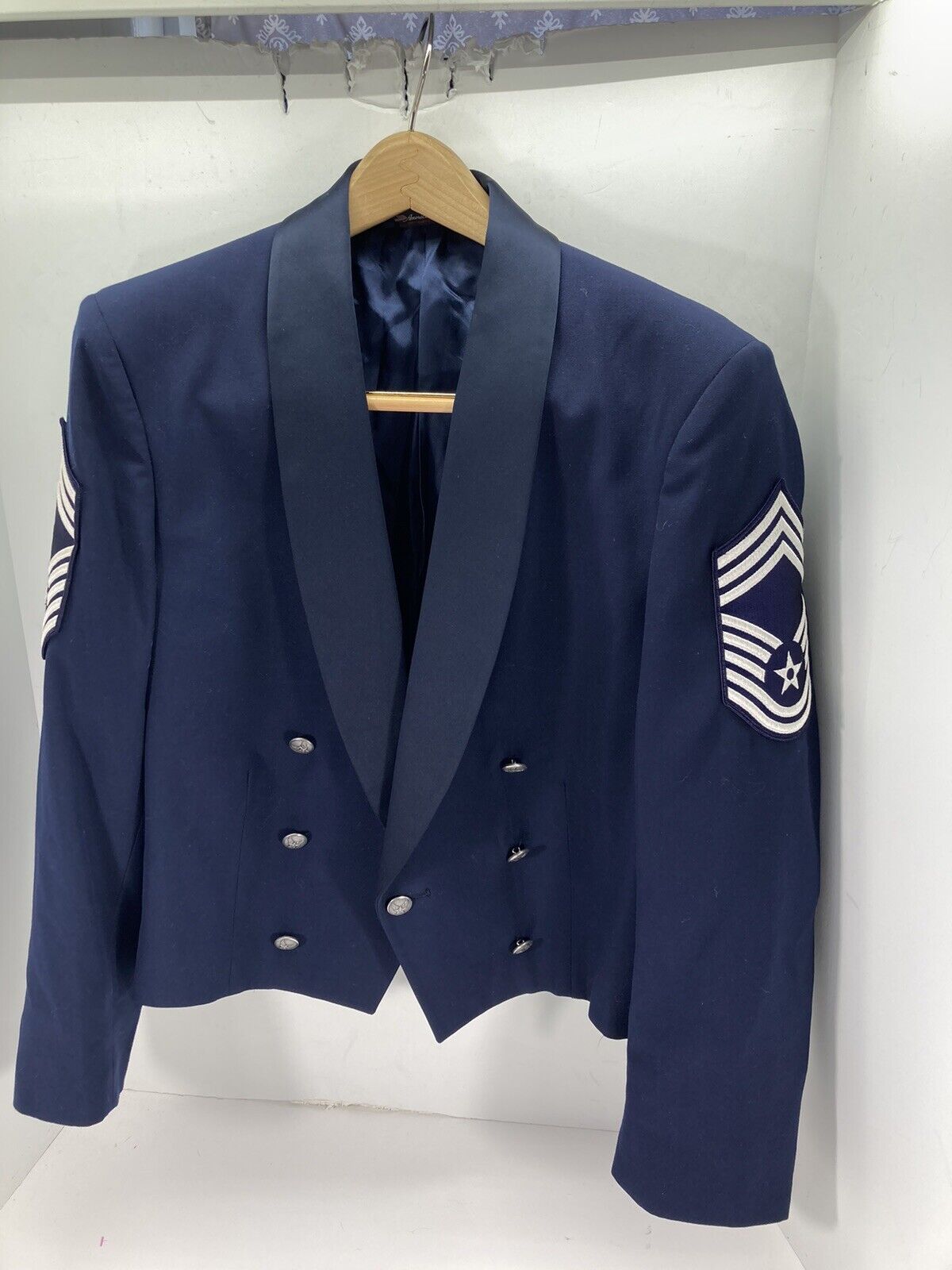 USAF Air Force Enlisted Mess Dress Tuxedo Jacket Men Sz 44R Blue Formal Buttons
