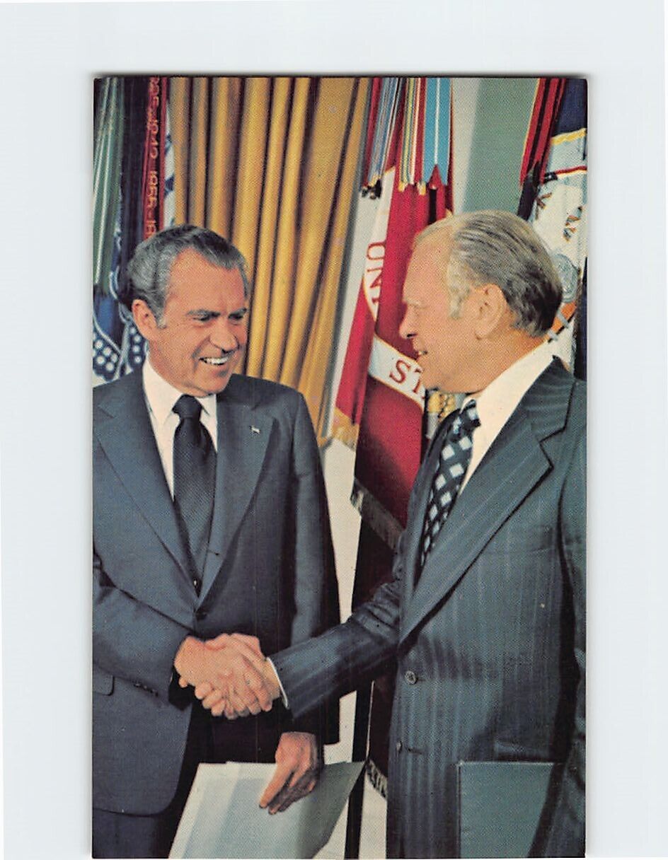 Postcard President Nixon Greets Vice President Gerald Ford with a Handshake 1974