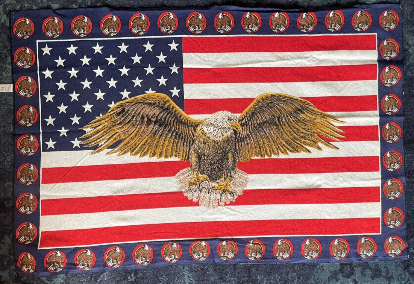 Vintage 1990\'s American Flag Eagle Tapestry USA 34” x 52.5\