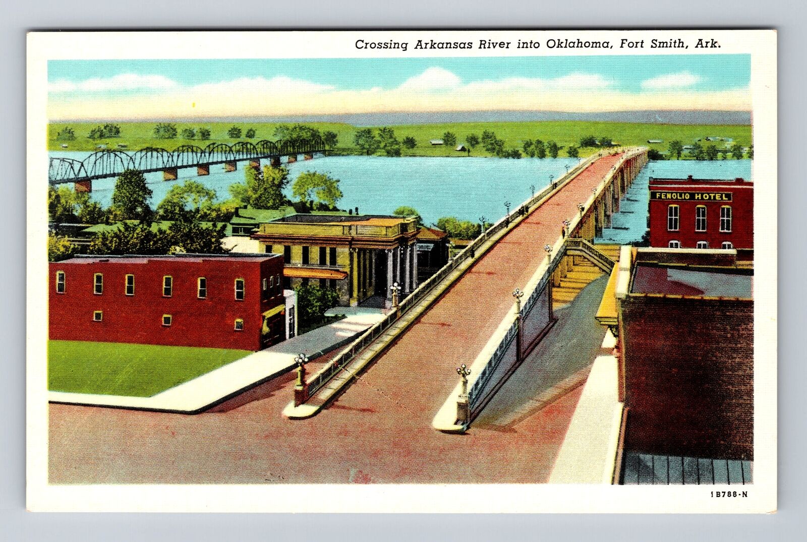 Fort Smith AR-Arkansas, Aerial Crossing Arkansas River, Vintage Postcard