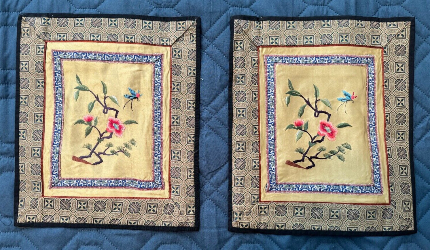 Vintage Embroidered Chinese Floral Table Mat 2 Pieces 11