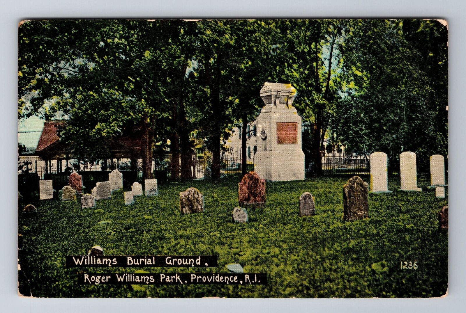 Providence RI-Rhode Island, Williams Burial Ground, Vintage Souvenir Postcard