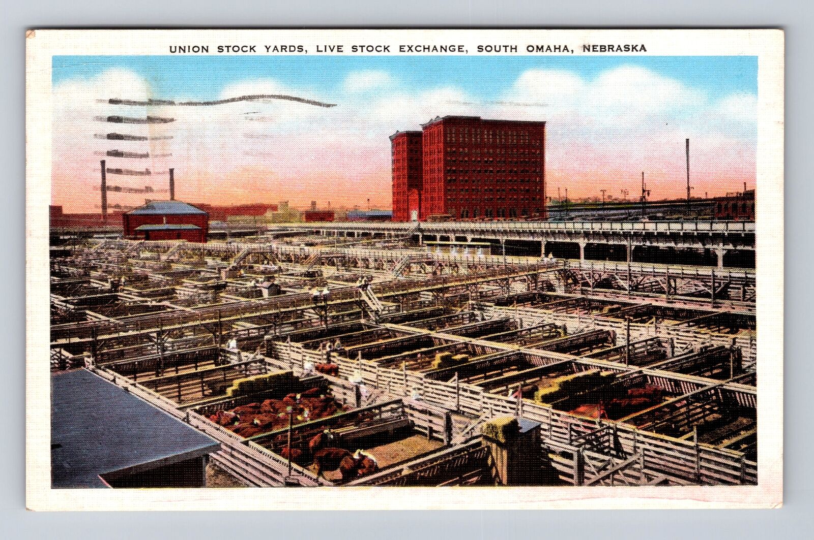 Omaha NE-Nebraska, Live Stock Exchange, Union Stock Yards Vintage c1939 Postcard