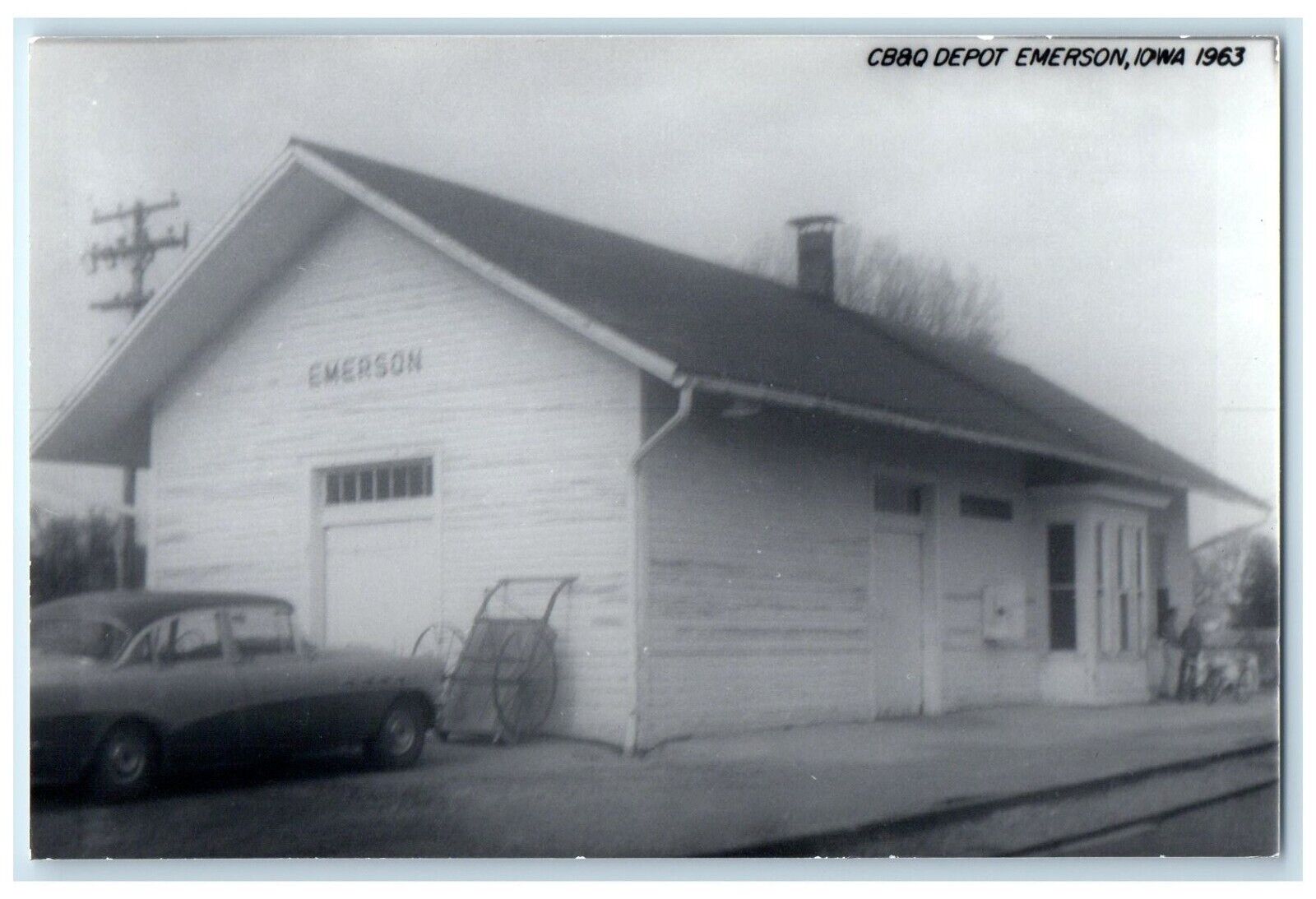 c1963 CB&Q Depot Emerson Iowa Railroad Train Depot Station RPPC Photo Postcard