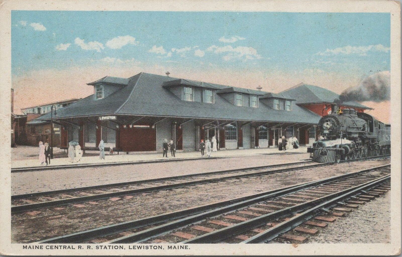 Postcard Maine Central Railroad Station Lewiston ME Maine 1922