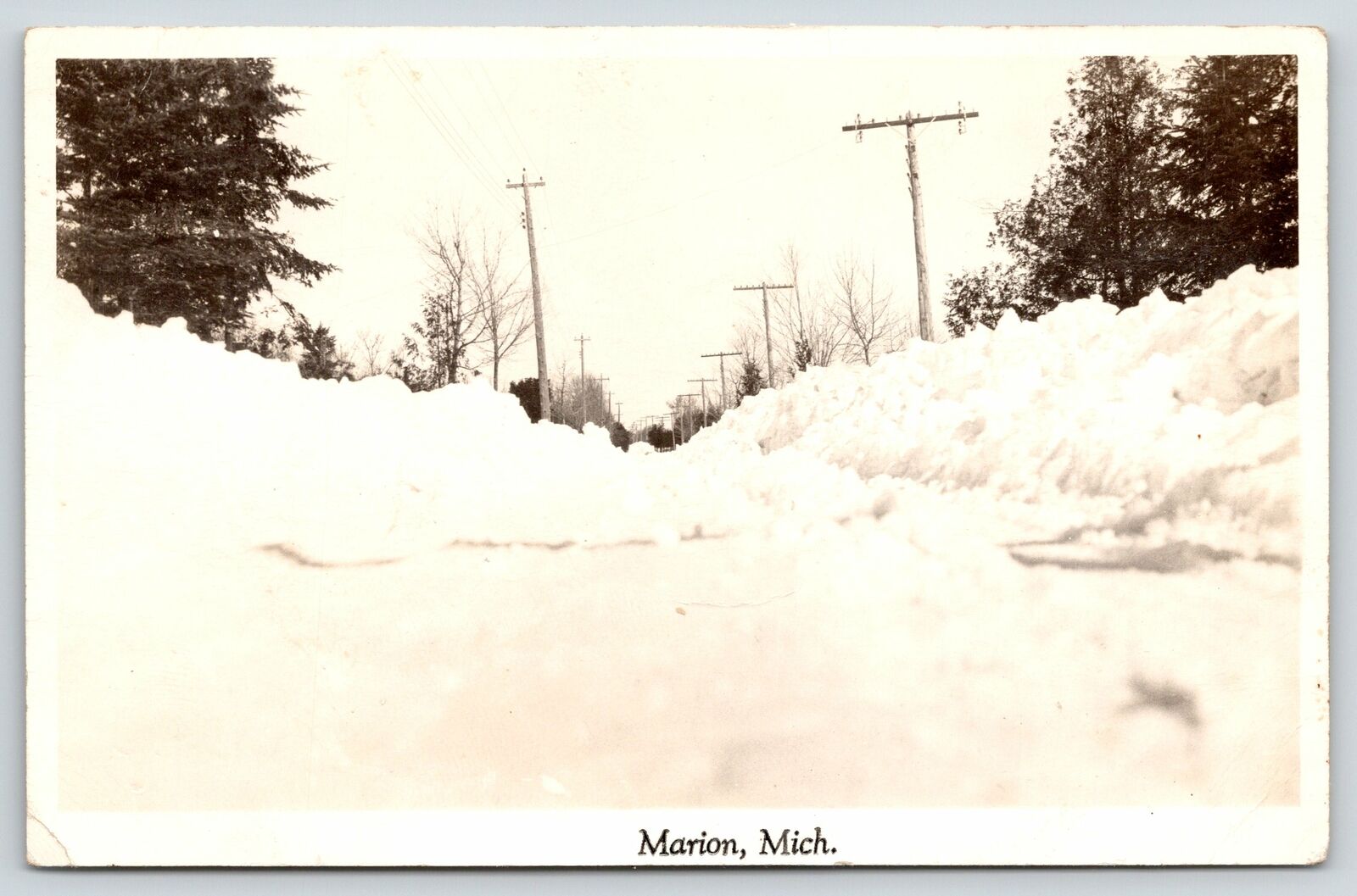 Marion Michigan~Huge Snowfall~Impassable Road~Snow Banks~Not Today~1953 RPPC