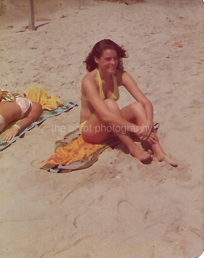 YOUNG WOMAN AT THE BEACH Vintage FOUND PHOTO Color ORIGINAL Snapshot 37 53 E