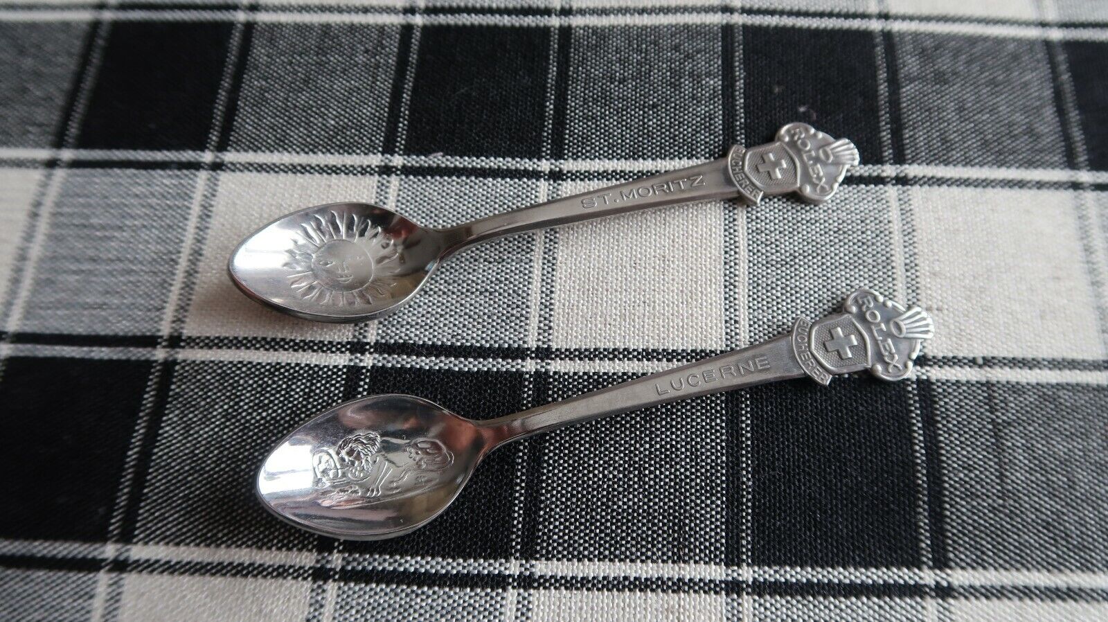 Vintage Rolex Bucherer St Moritz & Lucerne Lot of 2 Souvenir Spoons 4.25\