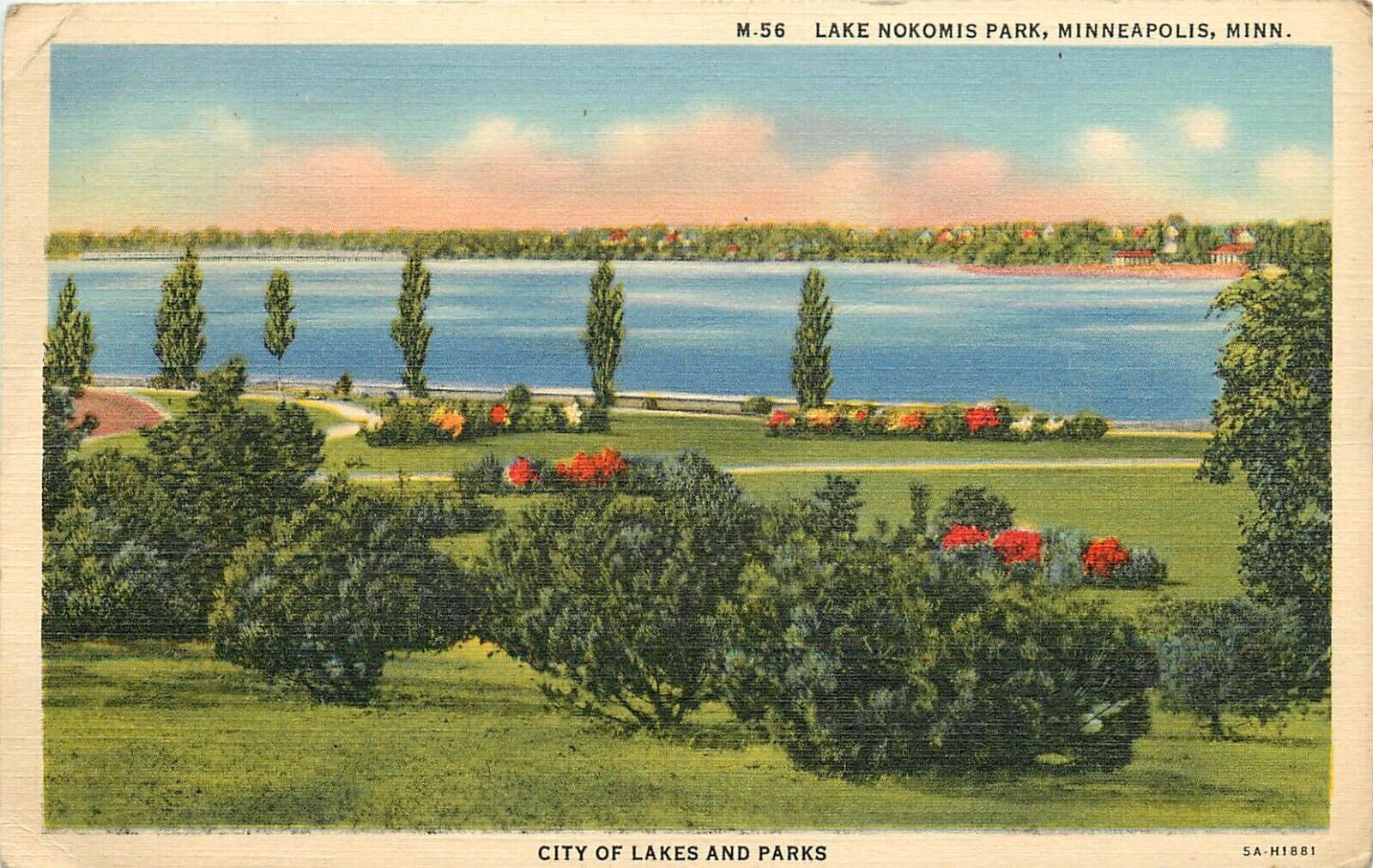 1943 Minneapolis Minnesota Vintage RPPC Color Postcard Lake Nokomis Park