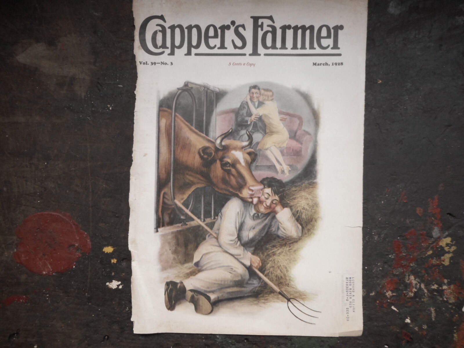 1928 CAPPER\'S FARMER Cover Only, Vintage picture musty, tattered Farmhouse Decor