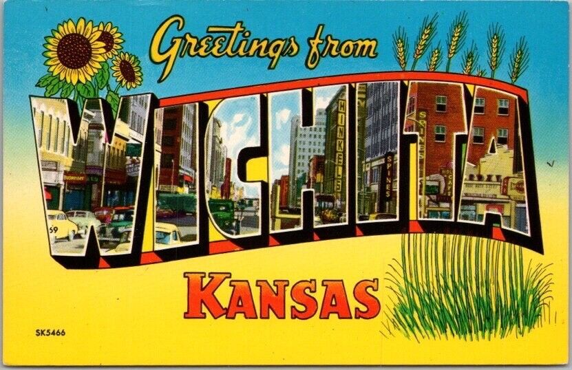 c1950s WICHITA, Kansas Large Letter Postcard \