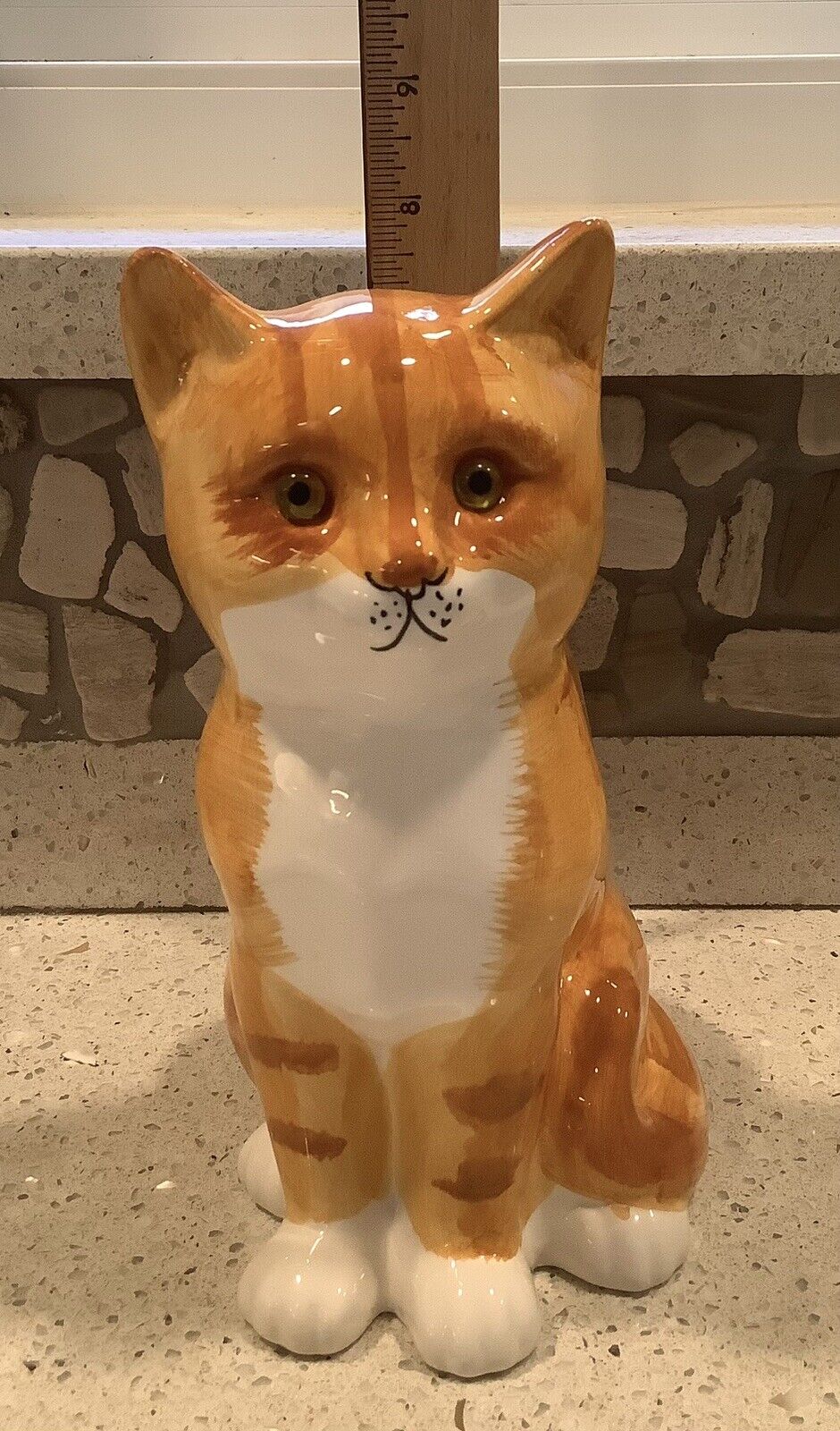 Sweet Orange Tabby Cat Figurine, 8 1/4” Tall, Green Eyes, By Formalities by Baum