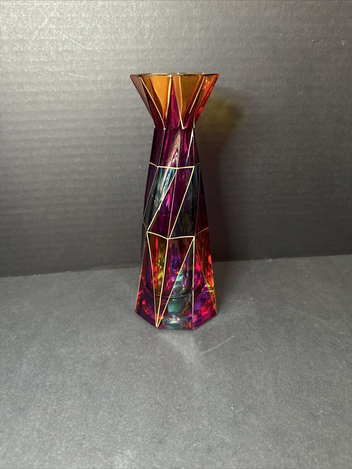 Murano Art Deco Geometric Glass Vases 8.0 Height Hand Painted Stunning