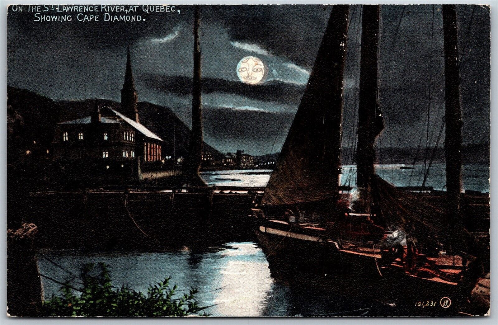 Vtg Quebec Cape Diamond St Lawrence River Night View 1910s Postcard
