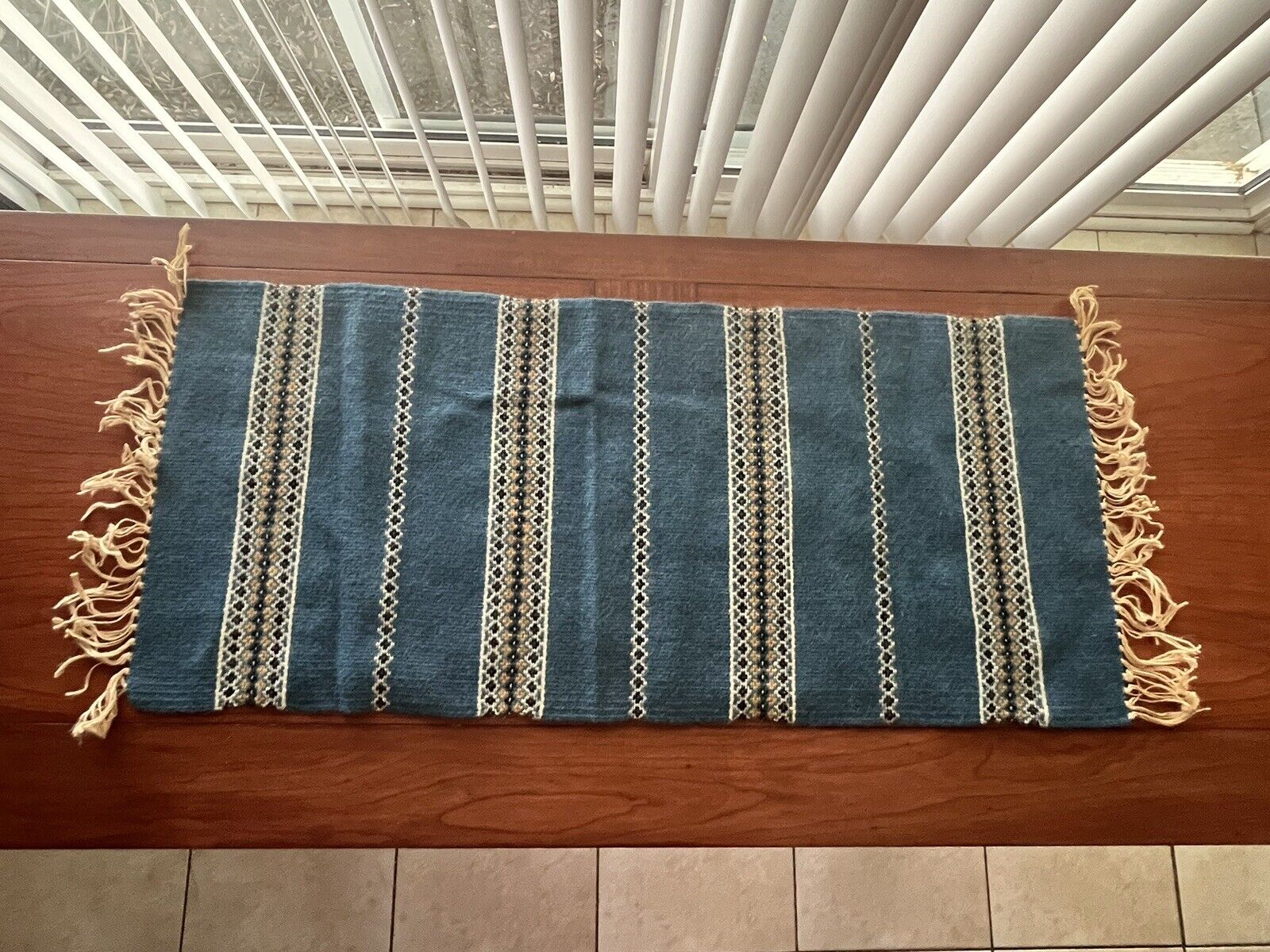 Vintage Wool Table Runner With Fringe Southwestern Ranch 34 X 13” Western