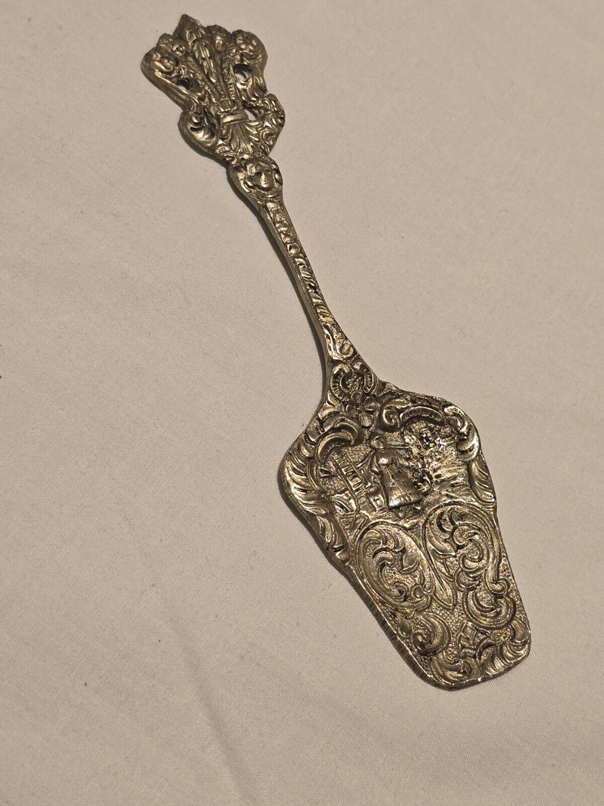 Antique Ornate Serving italian Statue Figurin  Copper Metalware Spoon  Rare