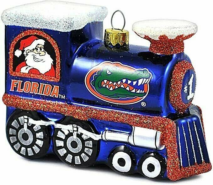 BB NCAA Florida Gators Blown Glass Santa Claus & Rudolph Train Ornament