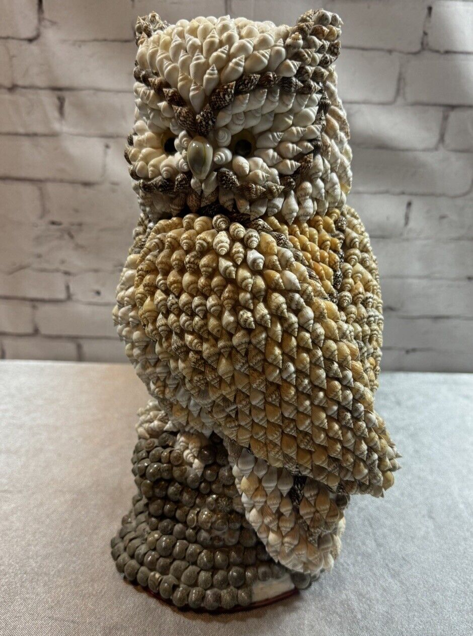 Vtg Handcrafted Sea Shell Folk Art Sculpture Owl Statue Figurine 11