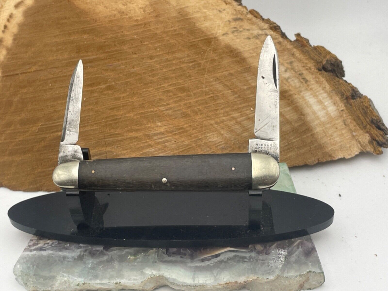 Vintage Hibbard Spencer Bartlett wood handled  2 blade Pen knife--1480.24