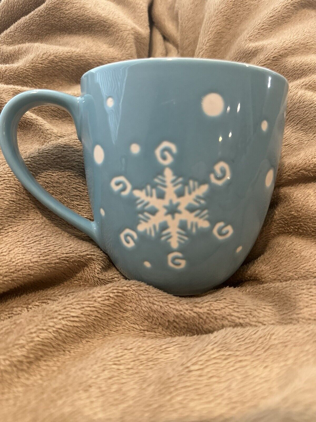 2007 Starbucks Holiday Snowflake Christmas Teal Blue Ceramic Coffee Mug 16 fl oz