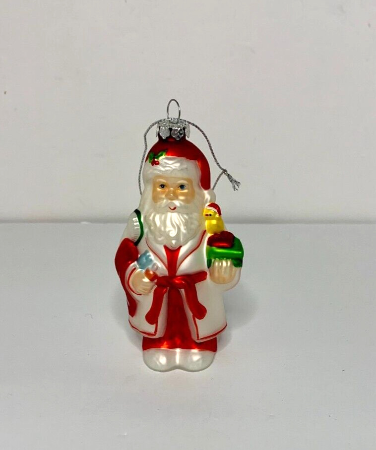 Blown Glass Santa Claus Ready for Bath Christmas Ornament