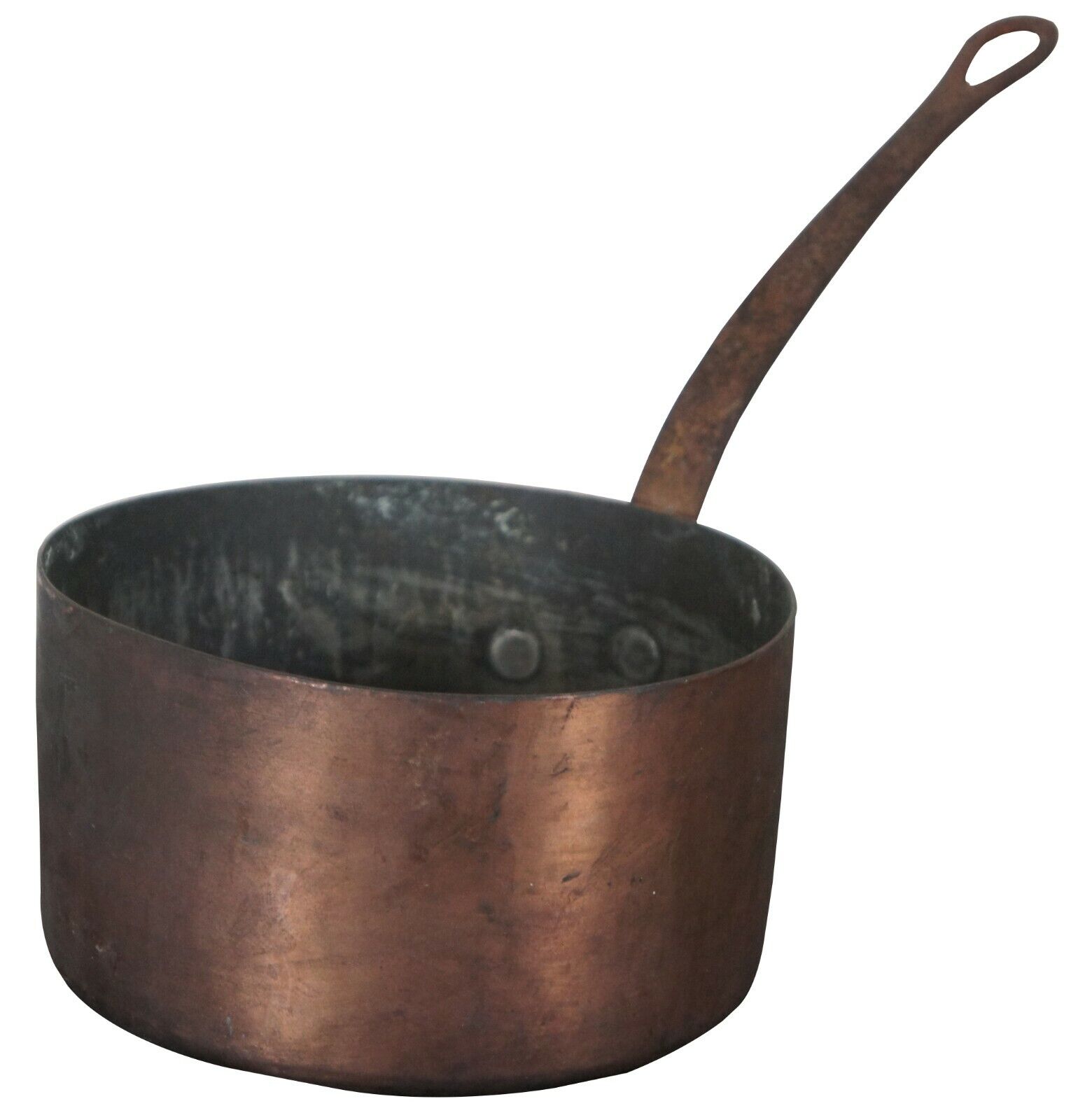 Antique French Copper Cook Pot Sauce Saute Pan Iron Handle Primitive 3 Qt 14\