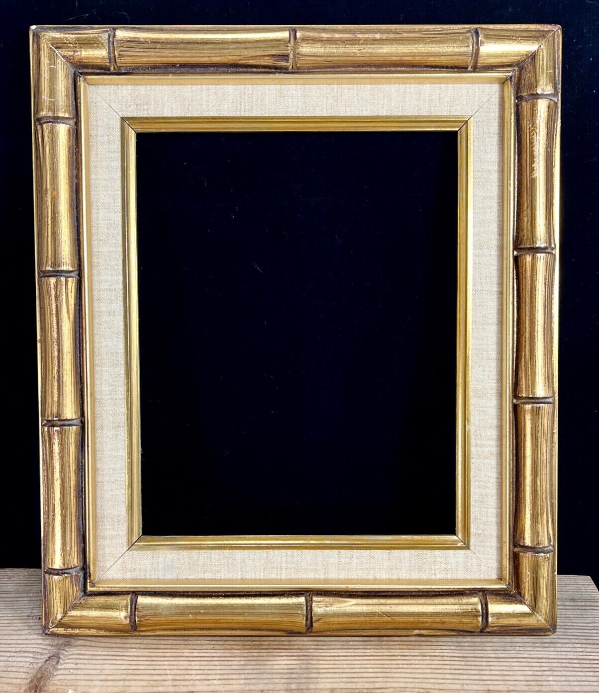 Vintage Faux Bamboo Gold Wood Picture Frame MCM 12x14”