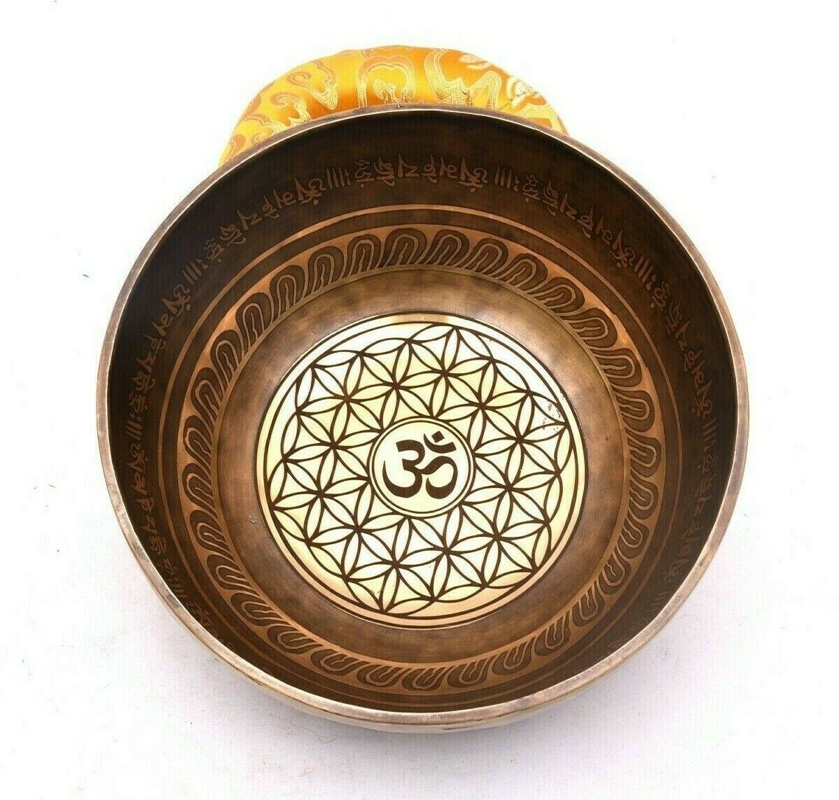 9 Inches Sacred Geometric Hindu Om Singing Bowl -Chakra Balancing - Mantra Carve