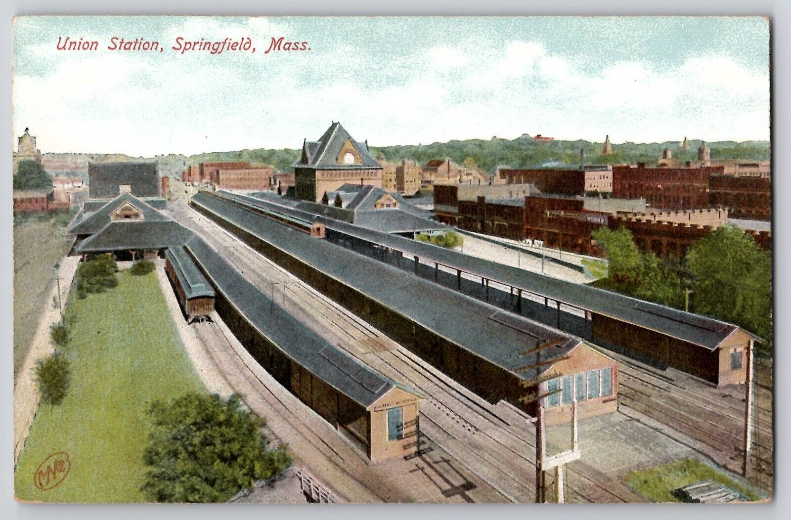 Union Station Train Railroad Depot Springfield MA Massachusetts Postcard 1910\'s