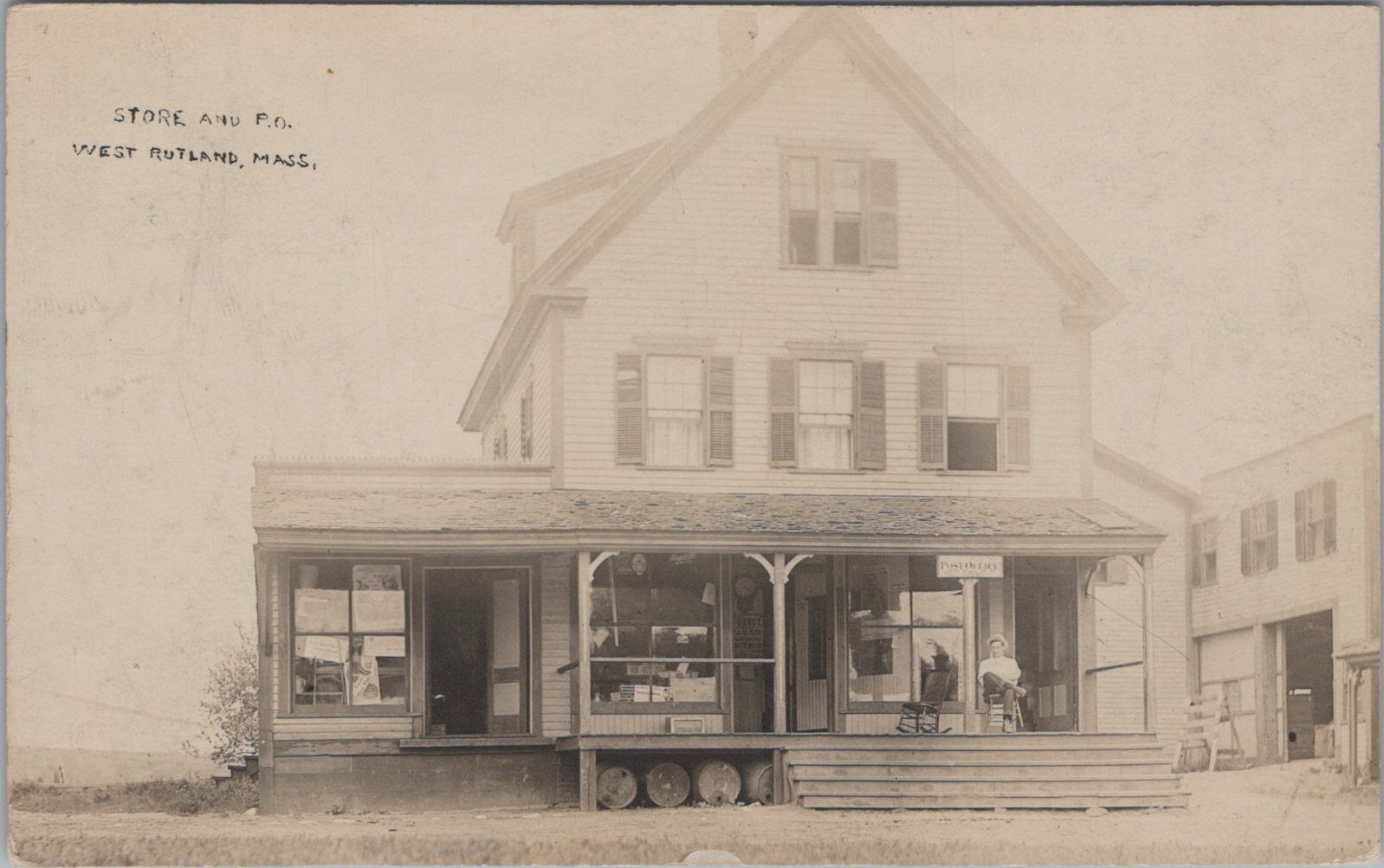 Store and Post Office West Rutland Massachusetts 1914 RPPC Postcard