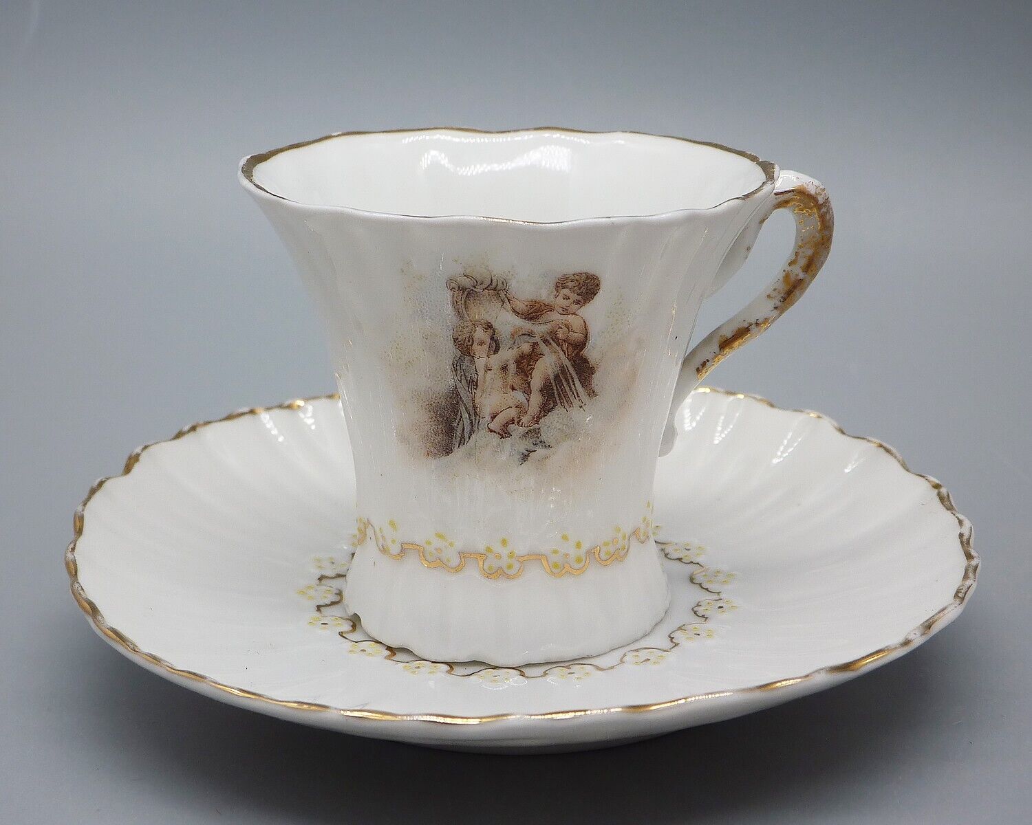 1930\'s Weimar Tea Cup & Saucer Demitasse Germany Porcelain Hand Painted- Chipped