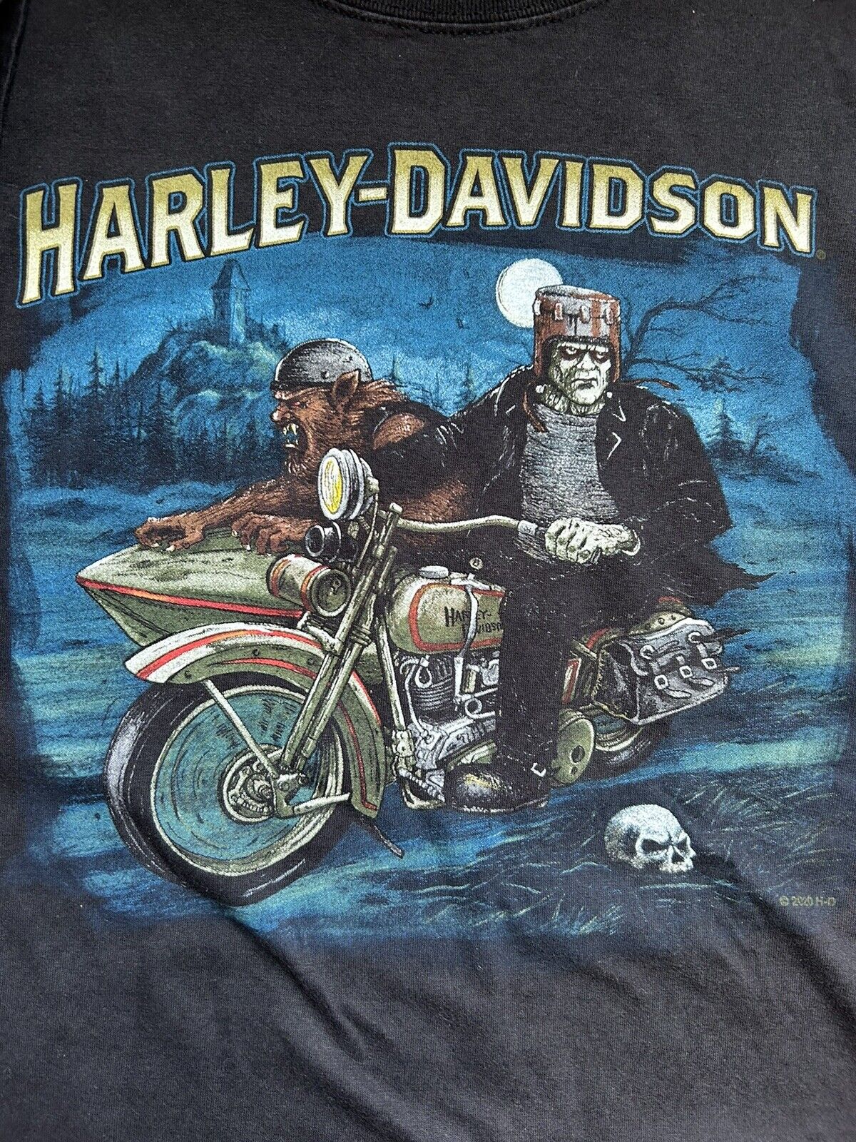 Harley Davidson Mens XL T-Shirt Sick Frankenstein And Werewolf Graphic Rockford