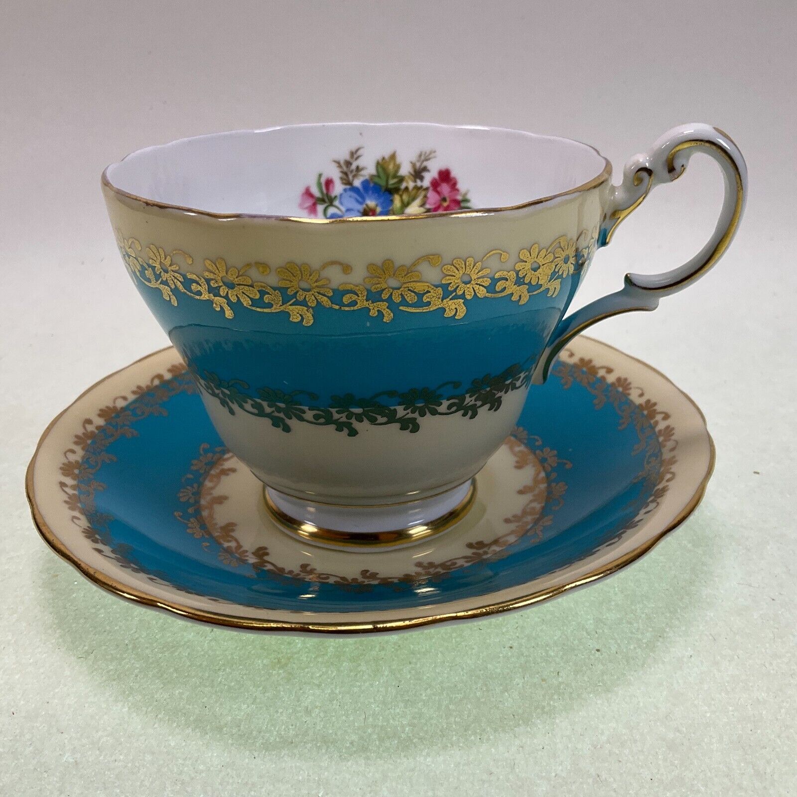 Victoria Fine Bone China Teacup & Saucer - Flowers - England