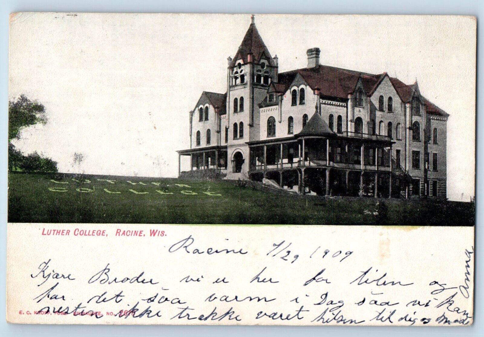 Racine Wisconsin Postcard Luther College Exterior Building c1909 Vintage Antique