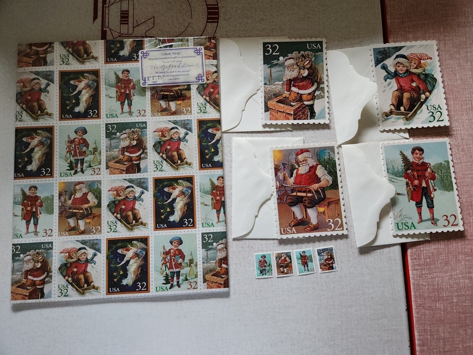 Vintage 1995 PO Victorian Wrapping Paper,4 Cards,4 Stamps Look See Very R A R E