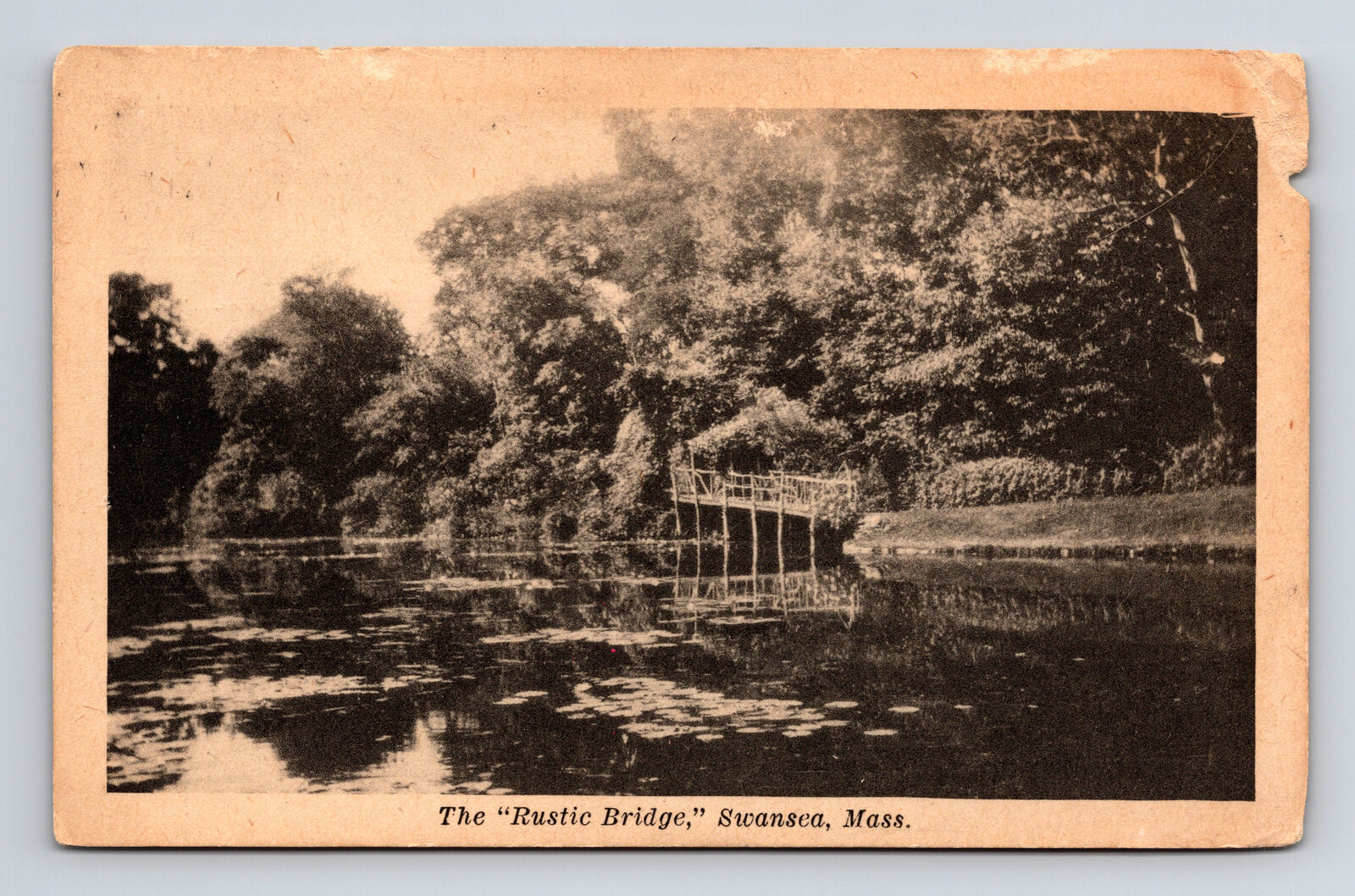 c1936 Swansea Massachusetts MA Rustic Bridge Postcard