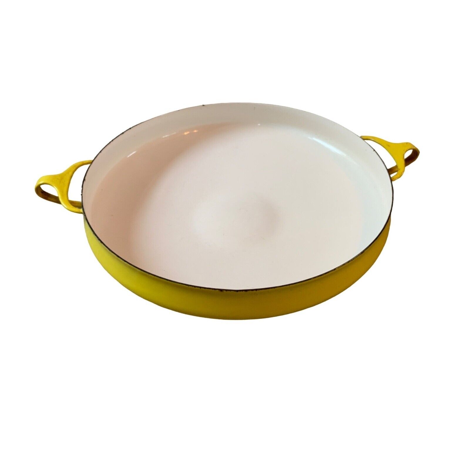 Vintage MCM Dansk Koben style 13.5” Papella Yellow Enamel Pan Dish