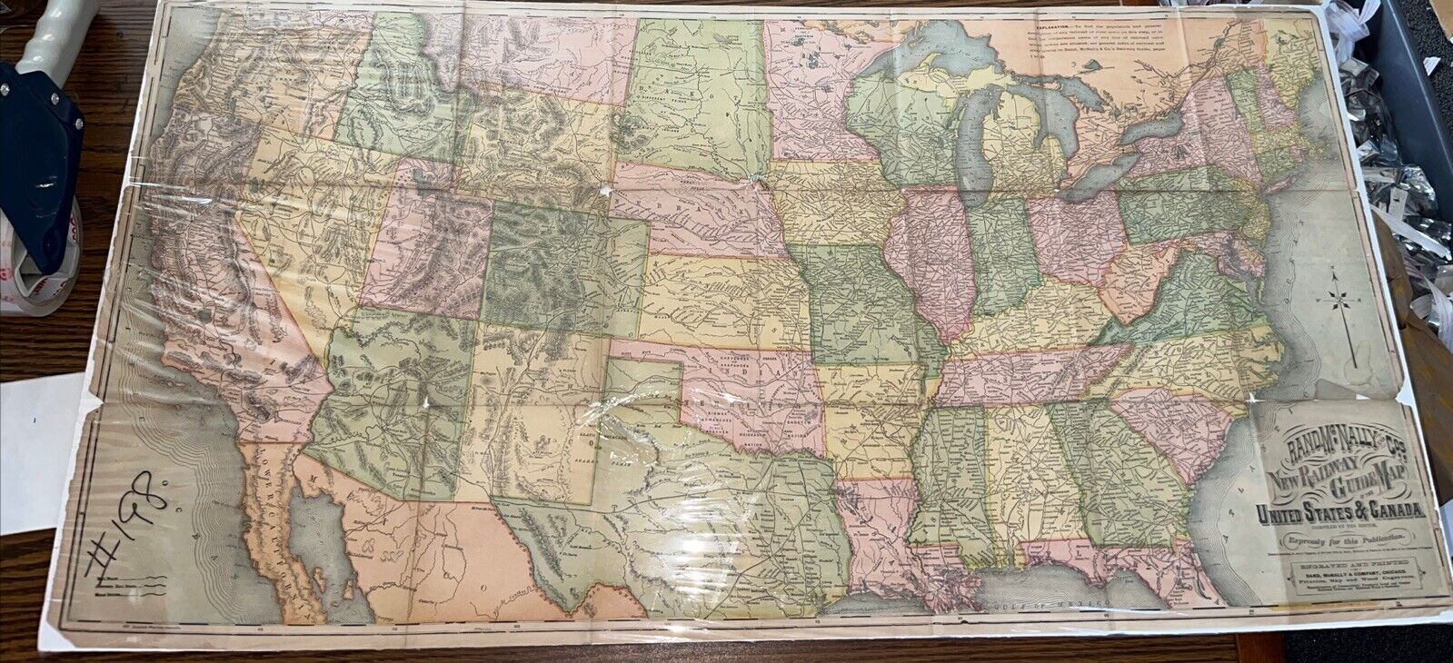 Antique 1873 Rand McNally New Railway to Guide Map of the United States & Canada