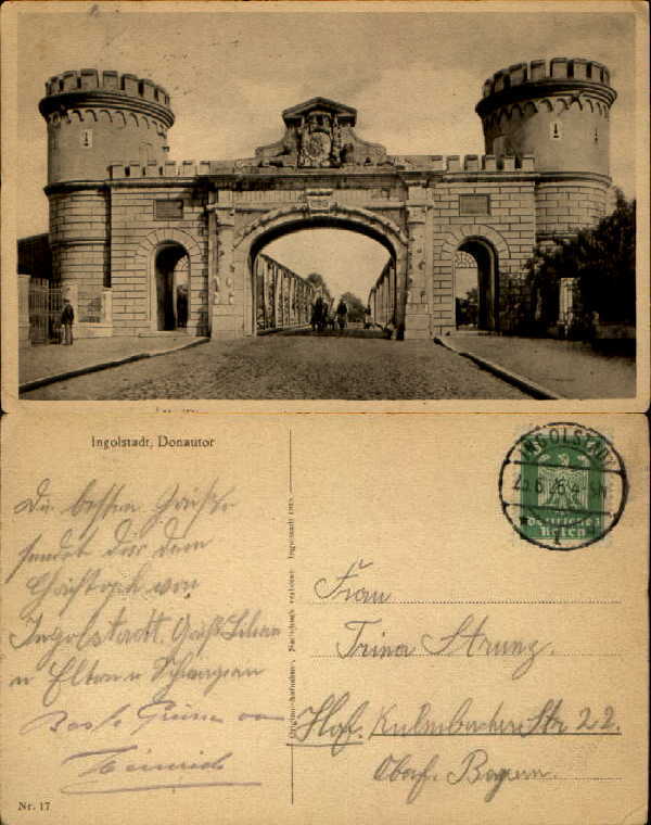 Ingolstadt Donautor Bavaria Germany ~ vintage postcard
