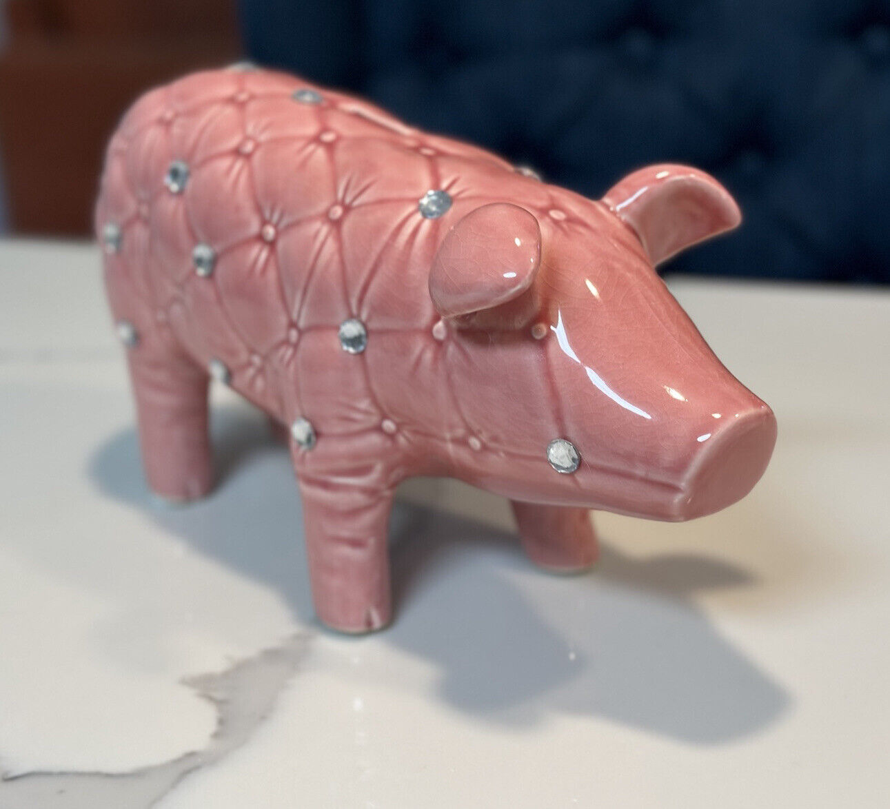 Rhinestone Sparkle Quilt Pillow Style Pink Pig Hog Piggy Bank Fancy Diva Large