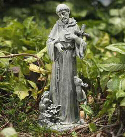 St Francis of Assisi with Cross Garden Yard Lawn Patio Statue Deer Fawn Bunny