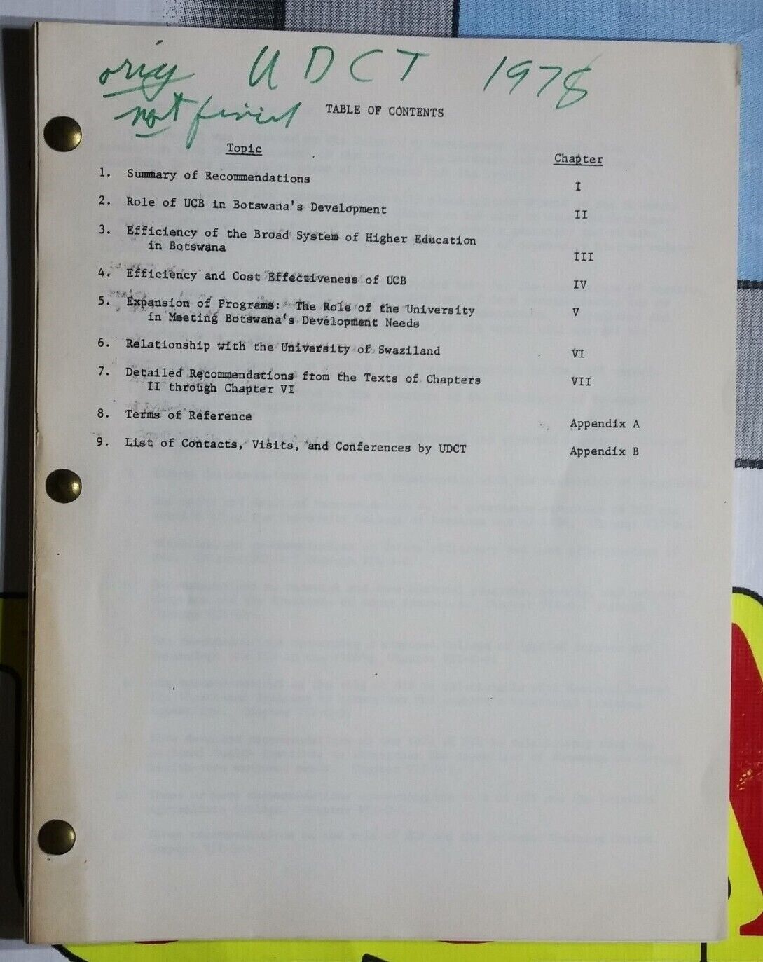 1978 UDCT Unfinished Draft Report On The Role Of Botswana University College.