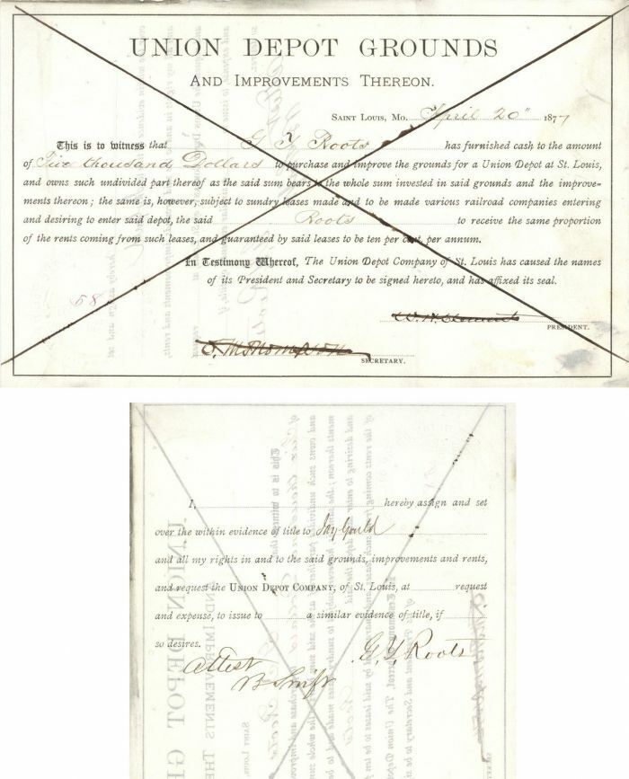 Union Depot Grounds Transferred to Jay Gould - Stock Certificate - Autographed S