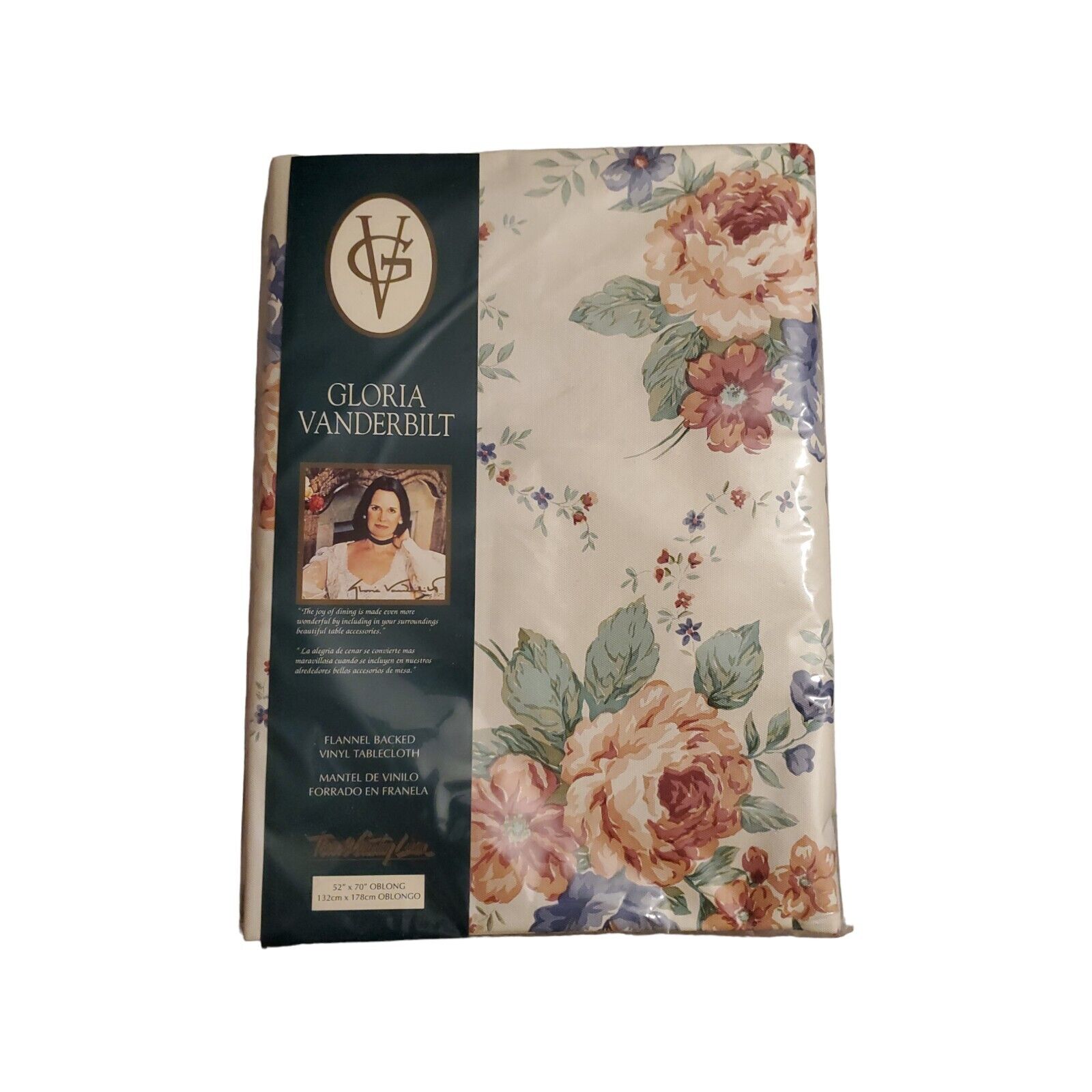 Vtg Gloria Vanderbilt Floral Tablecloth Town & Country Fairhaven Flannel Vinyl