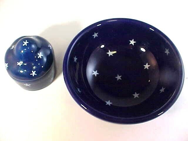 Collectible Trinket Box Perugia Italy Small Bowl Dark Blue Star Design Lot of 2